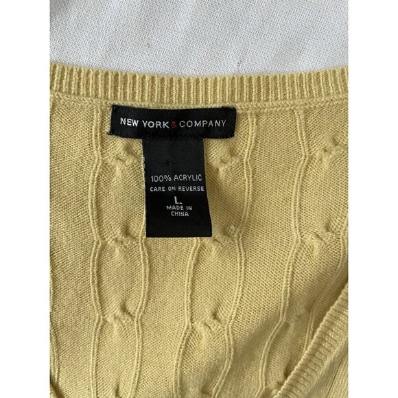 New York & Company Womens V-Neck Cable Knit Short Sleeve Sweater Large Yellow Ac - Picture 5 of 8